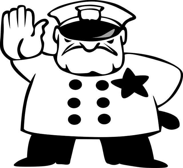 A silhouette of a policeman with a raised hand signaling 'stop,' representing the Final Archival Stop where the documented trail of a life ends.
