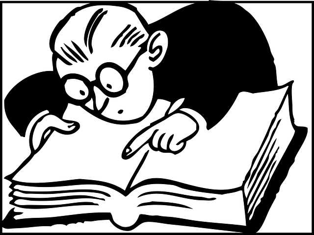 A line drawing of a man leaning over an open book, symbolizing the Narrative Reconstruction phase where archival data is synthesized into a lived historical story.
